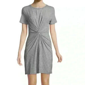 THEORY KNOT TEE DRESS BLACK AND WHITE RUBRIC STRIPE SIZE MEDIUM NWOT